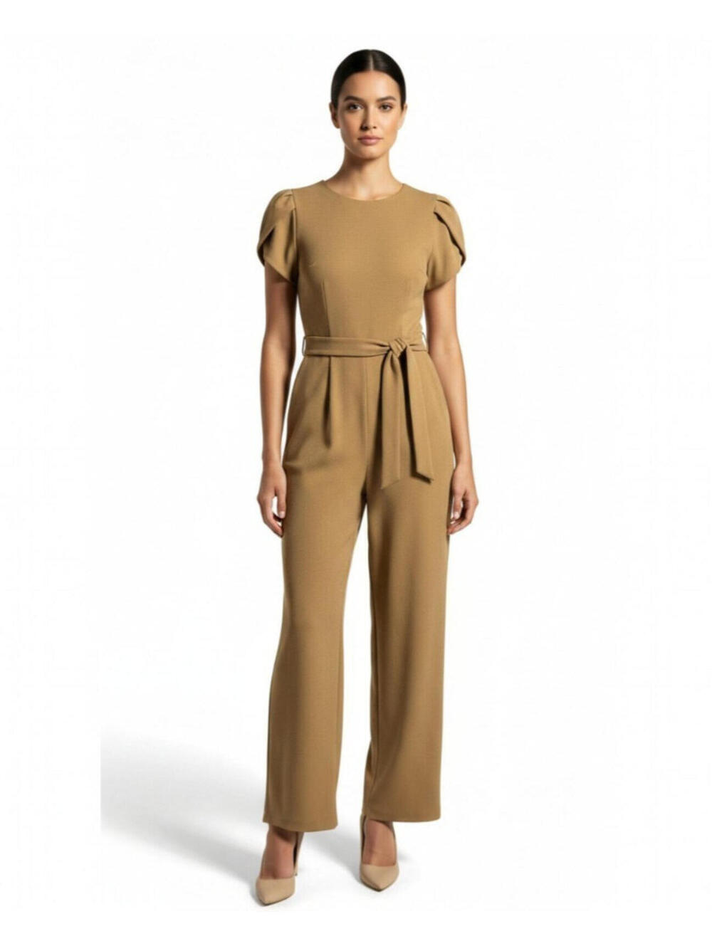 Michael Kors Wide Leg Jumpsuit Womens Brown Puff Sleeve Belted One Piece Size S